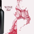 Advertising wine bar page,wine presentation brochure. Illustration of a dark bottle of red wine in photorealistic style