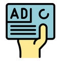 Advertisment in the hand icon color outline vector