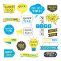 Advice, quick tips, helpful tricks and suggestions logos, emblems and banners isolated on white