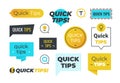 Advice shapes. Quick tips helpful tricks emblems and logos, tip reminder banner design. Vector set of helpful advices