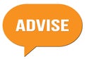 ADVISE text written in an orange speech bubble