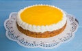 Advocaat cake on blue wood Royalty Free Stock Photo