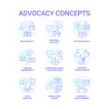 Advocacy blue gradient concept icons set