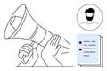 Advocacy, Communication, and Public Messaging Concept Featuring Megaphone, Profile, and Documents Royalty Free Stock Photo