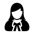 Advocate icon vector female user person profile avatar symbol for law and justice in flat color glyph pictogram
