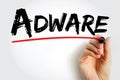 Adware - unwanted software designed to throw advertisements up on your screen, text concept background Royalty Free Stock Photo
