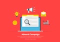 Adword campaign concept, Search marketing, PPC advertising banner. Flat cartoon design, vector illustration on