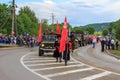 Parade on victory day with the participation of schoolchildren, Cossacks and military equipment