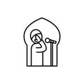 Adzan in mosque. Prayer Call symbol in islam. Simple monoline icon style for muslim ramadan and eid al fitr celebration