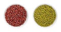 Adzuki beans and mung beans, azuki beans and green gram, in white bowls Royalty Free Stock Photo