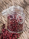 Adzuki red bean in glass jar - Vigna angularis Royalty Free Stock Photo