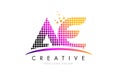 AE A D Letter Logo Design with Magenta Dots and Swoosh