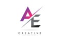 AE A E Letter Logo with Colorblock Design and Creative Cut