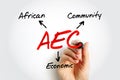 AEC African Economic Community - organization of African Union states establishing grounds for mutual economic development among