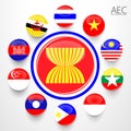 AEC, Asean Economic Community flag symbols.
