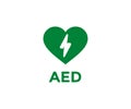 AED, automated external defibrillator symbol icon. AED sign with heart and electricity symbol.