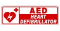 AED, automated external heart defibrillator. Sign with symbol and text. Royalty Free Stock Photo