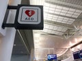 AED defibrillator sign at airport
