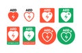 AED symbol icon. Heart first aid defibrillator sign. Automated external device for heart attack logo