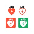AED symbol icon. Heart first aid defibrillator sign. Automated external device for heart attack logo Royalty Free Stock Photo