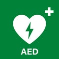 AED vector icon. Emergency defibrillator sign or icon. AED AID CPR. Vector green isolated icon CPR