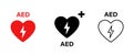 AED vector icon. Emergency defibrillator sign or icon. AED AID CPR. Vector red isolated icon CPR