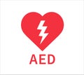 AED vector icon. Emergency defibrillator sign. Red heart electricity. Vector illustration