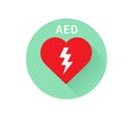 AED vector icon. Emergency defibrillator sign. Red heart electricity. Vector illustration