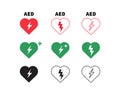 AED vector icon. Emergency defibrillator sign. Set of heart electricity. Vector illustration