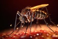 Aedes mosquito that carries dengue fever, Zika virus is sucking blood on a person\'s skin. Generative Ai