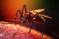 Aedes mosquito that carries dengue fever, Zika virus is sucking blood on a person\'s skin. Generative Ai