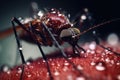 Aedes mosquito that carries dengue fever, Zika virus is sucking blood on a person\'s skin. Generative Ai