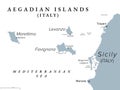 Aegadian Islands, Favignana, Levanzo, Marettimo, gray political map