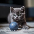 Aegean Kitten Pouncing on Toy Ball