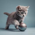 Aegean Kitten Pouncing on Toy Ball