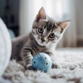 Aegean Kitten Pouncing on Toy Ball