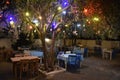 Aegean Mediterranean restaurant in a lovely garden Royalty Free Stock Photo