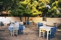 Aegean Mediterranean restaurant in a lovely garden Royalty Free Stock Photo