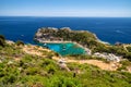 Aegean sea and  Anthony Quinn bay in Rhodes island in Greece Royalty Free Stock Photo