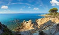 Aegean sea coast evening landscape with aquamarine water, view near Mega Portokali Beach Sithonia, Chalkidiki, Greece Royalty Free Stock Photo