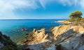 Aegean sea coast evening landscape with aquamarine water, view near Mega Portokali Beach Sithonia, Chalkidiki, Greece Royalty Free Stock Photo