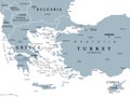 Aegean Sea region, with Aegean Islands, gray political map