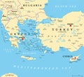Aegean Sea region, with Aegean Islands, political map Royalty Free Stock Photo