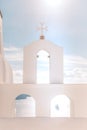 Beautiful sunset at Santorini island, Greece. a church in the greek islands overlooking the sea as the sun comes up Royalty Free Stock Photo