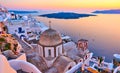 Aegean sea and Thira town at sundown Royalty Free Stock Photo