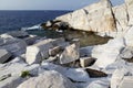 Aegean seashore and marble rocks in Aliki Royalty Free Stock Photo