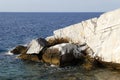 Aegean seashore and marble rocks in Aliki Royalty Free Stock Photo