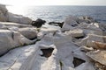 Aegean seashore and marble rocks in Aliki Royalty Free Stock Photo