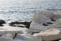 Aegean seashore and marble rocks in Aliki Royalty Free Stock Photo