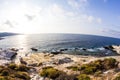 Aegean seashore and marble rocks in Aliki, Thassos island Royalty Free Stock Photo